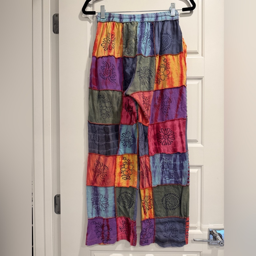 Patchwork Bohemian Hippie Festival Pants Womens Size Small Made in Nepal Boho - Picture 2 of 8